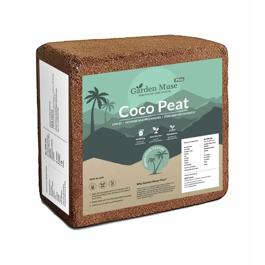 Garden Muse Plus NO WASH Required Premium Cocopeat Block 5kg
